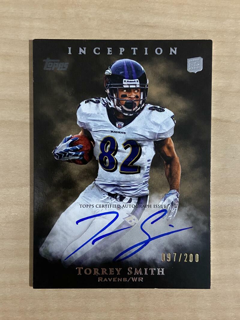 TORREY SMITH BALTIMORE RAVENS SIGNED 2011 TOPPS INCEPTION 97/200 CARD #107