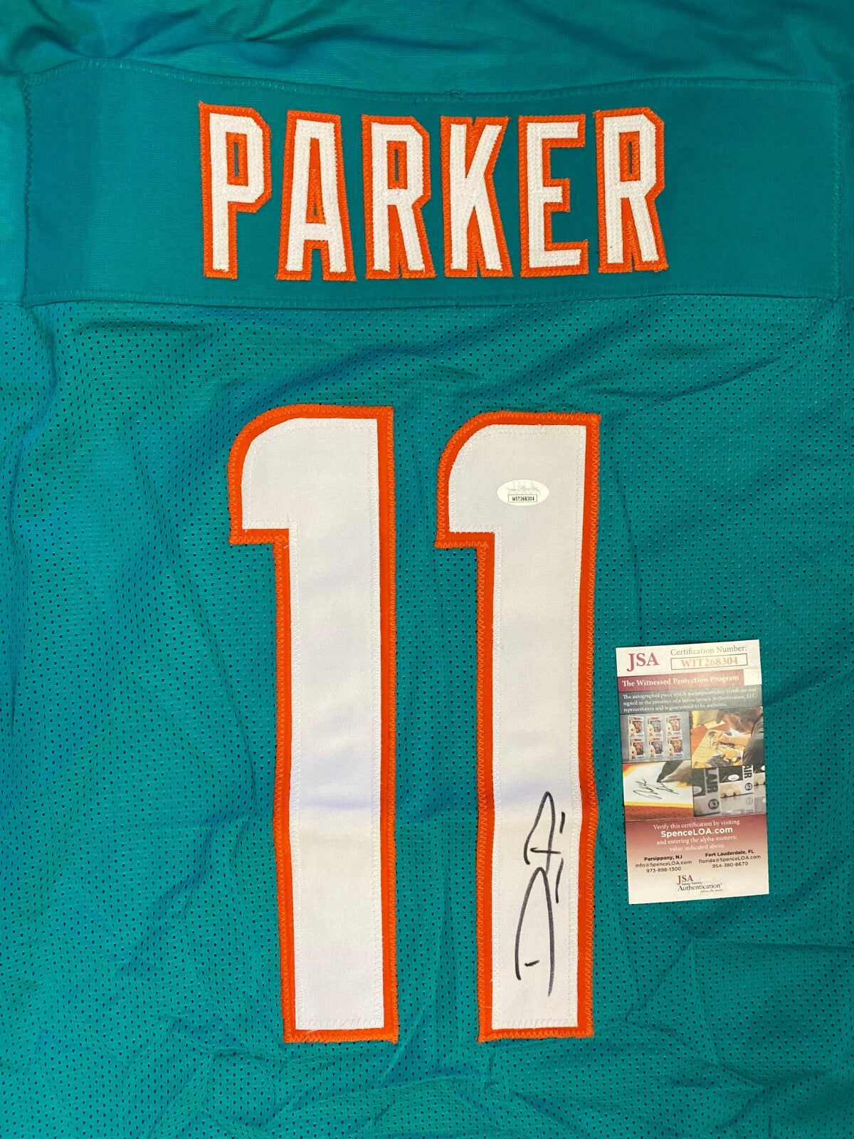 DEVANTE PARKER MIAMI DOLPHINS SIGNED AUTOGRAPH CUSTOM TEAL JERSEY SZ XL JSA !