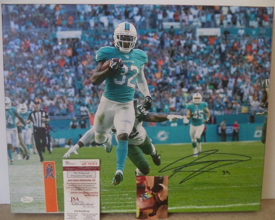 KENYAN DRAKE MIAMI DOLPHINS SIGNED 16X20 CANVAS MOUNTED JSA WP767914