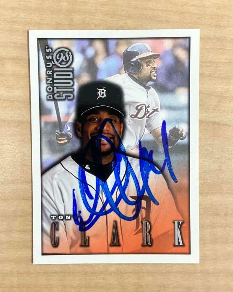 TONY CLARK DETROIT TIGERS SIGNED AUTOGRAPHED 1998 DONRUSS STUDIO CARD #1 W/COA