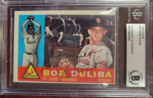 1960 TOPPS BOB DULIBA CARDINALS SIGNED AUTO #401 CARD BECKETT AUTHENTIC