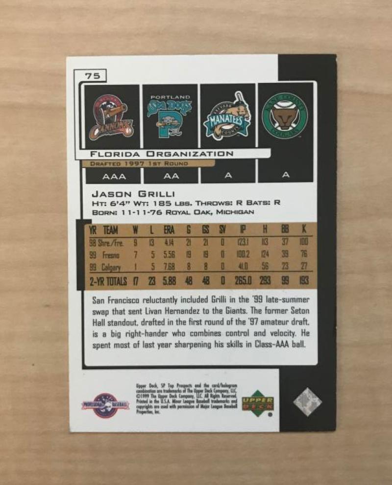 JASON GRILLI CALGARY CANNONS SIGNED AUTOGRAPHED 2000 UPPER DECK CARD #75 W/COA