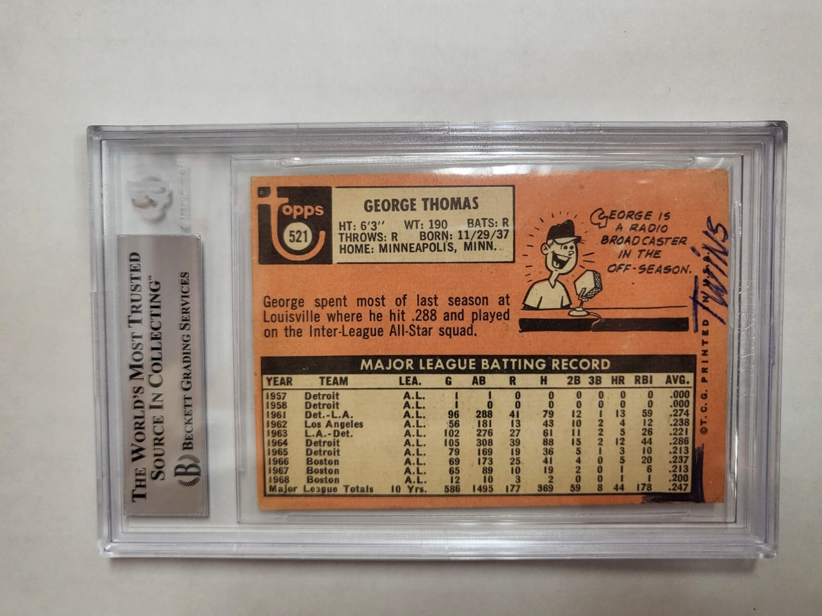 1969 TOPPS GEORGE THOMAS RED SOX #521 AUTO SIGNED CARD BECKETT AUTHENTIC