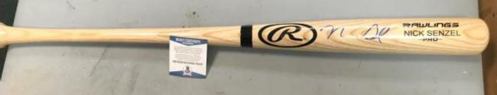 NICK SENZEL CINCINNATI REDS SIGNED ENGRAVED BLONDE BAT BECKETT H64513
