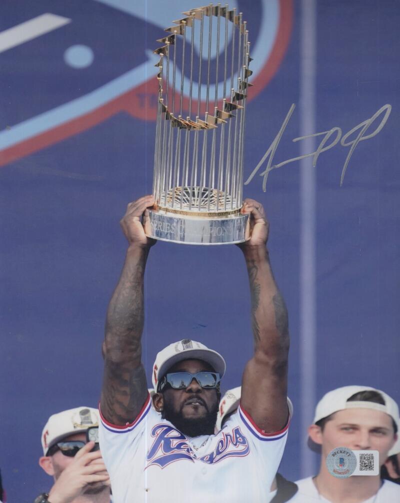 ADOLIS GARCIA RANGERS SIGNED AUTOGRAPHED 8X10 PHOTO TROPHY BECKETT AUTH