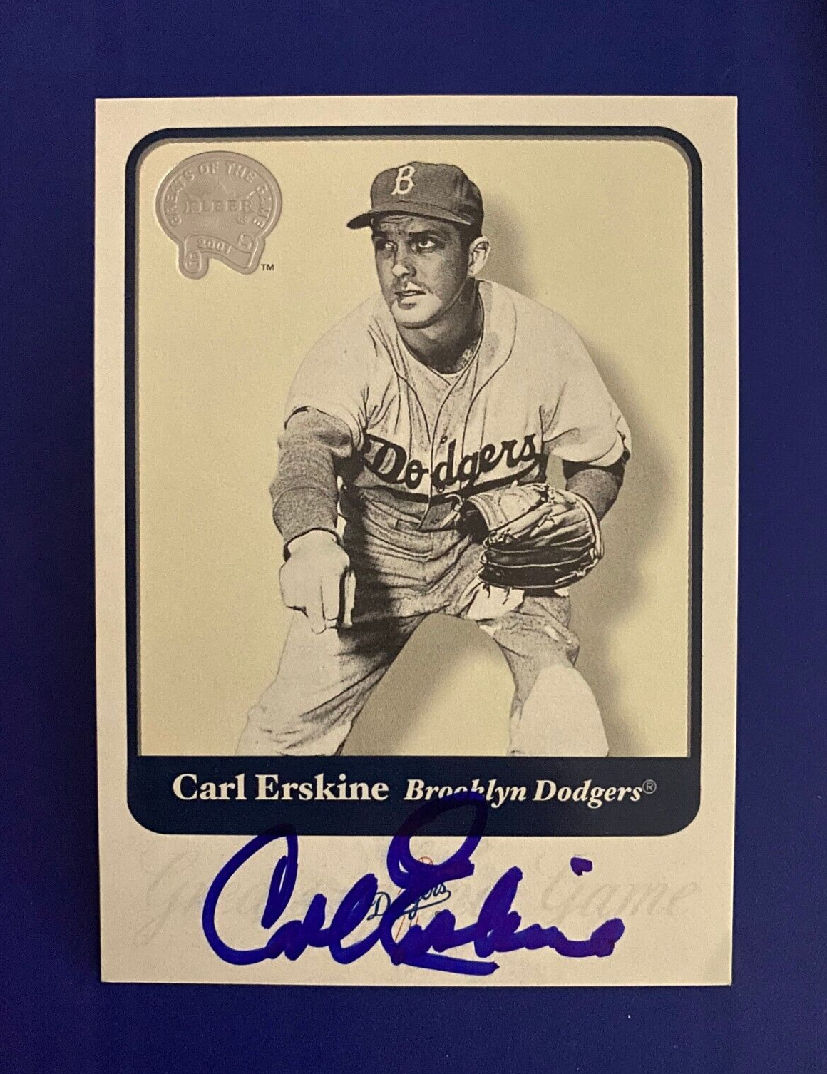 2001 FLEER GREATS OF THE GAME CARL ERSKINE BROOKLYN DODGERS SIGNED CARD #106 COA
