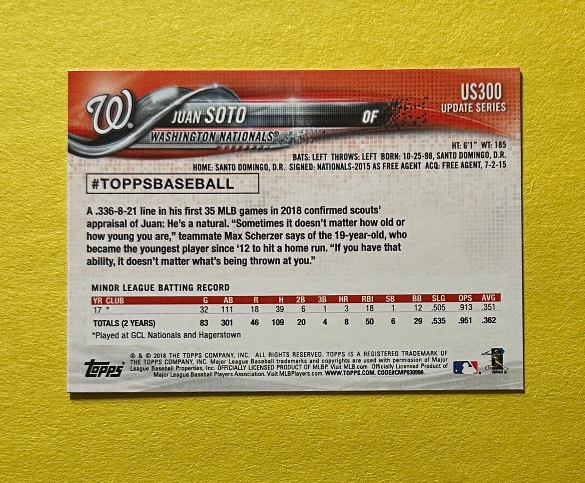 2018 TOPPS UPDATE JUAN SOTO ROOKIE CARD #US300 NATIONALS