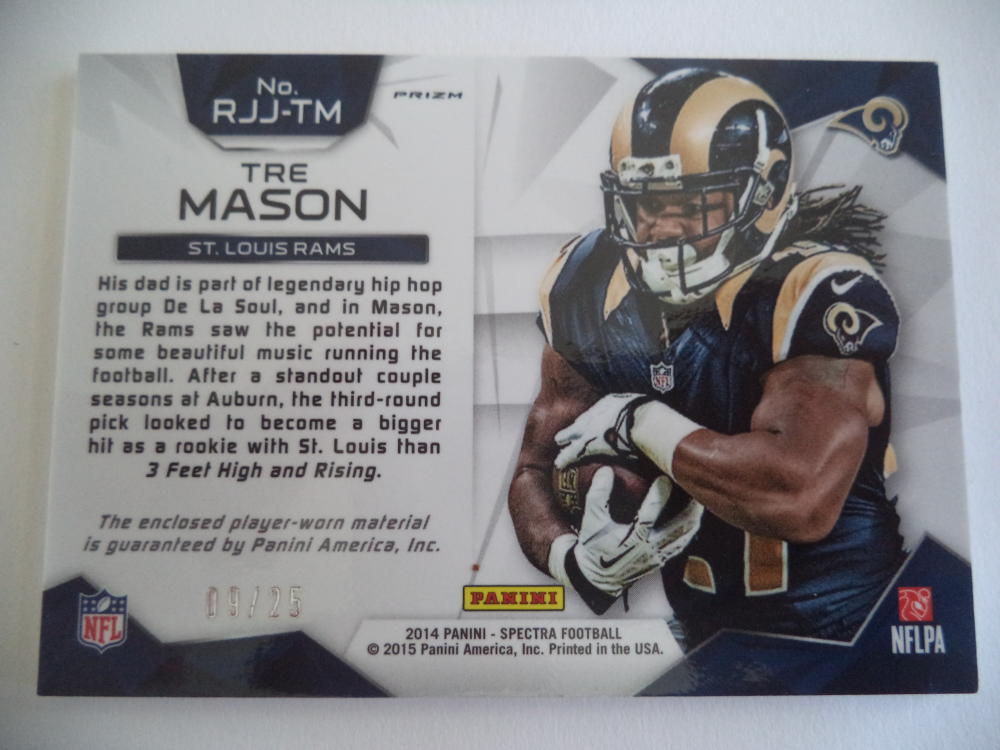 TRE MASON 2014 PANINI SPECTRA FOOTBALL JERSEY CARD 09/25 