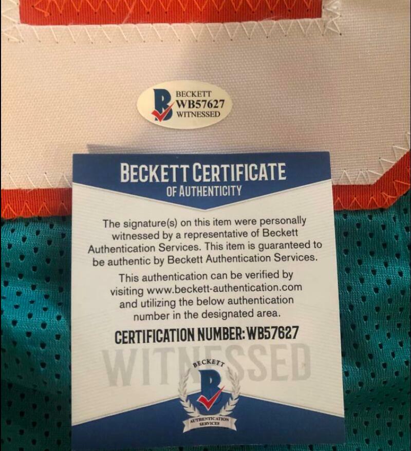 LARRY LITTLE MIAMI DOLPHINS SIGNED AUTOGRAPHED TEAL JERSEY BECKETT WB57627