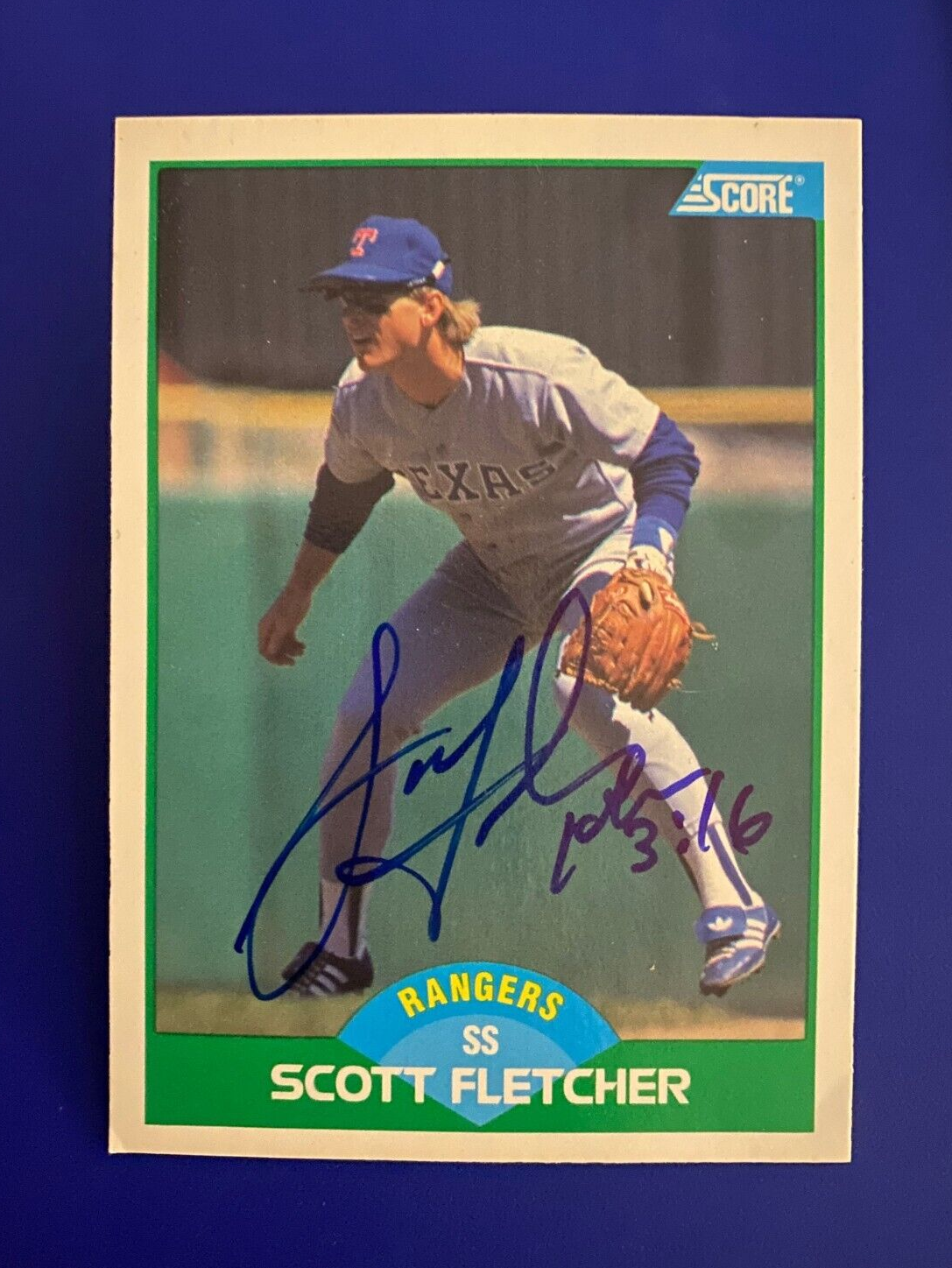 1989 SCORE SCOTT FLETCHER TEXAS RANGERS SIGNED AUTOGRAPHED CARD #78 W/COA