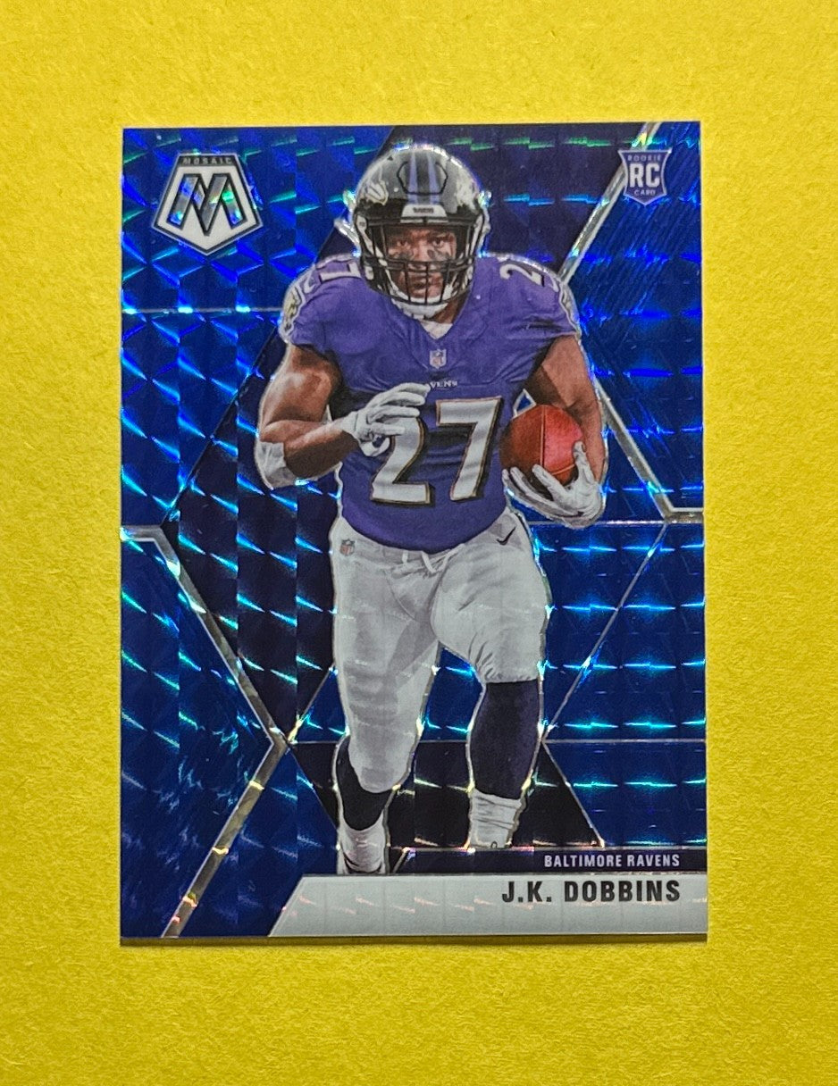2020 PANINI MOSAIC J.K. DOBBINS BLUE REFRACTOR /99 #223 RAVENS RC