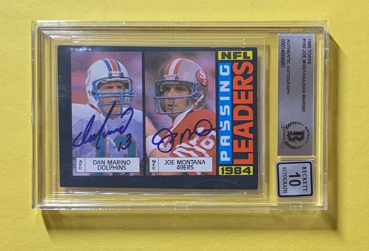 1985 TOPPS JOE MONTANA DAN MARINO PASSING LEADERS DUAL CERTIFIED BGS 10 AUTO