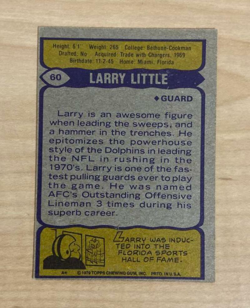 LARRY LITTLE MIAMI DOLPHINS SIGNED AUTOGRAPHED 1979 TOPPS CARD #60 W/COA