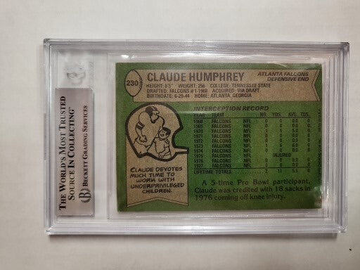 1978 TOPPS CLAUDE HUMPHREY FALCONS #230 AUTO SIGNED CARD BECKETT AUTHENTIC