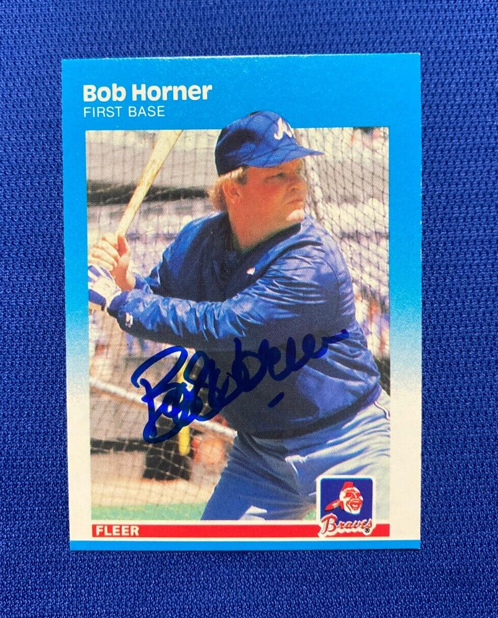 1987 FLEER BOB HORNER ATLANTA BRAVES SIGNED AUTOGRAPHED #518 CARD W/COA