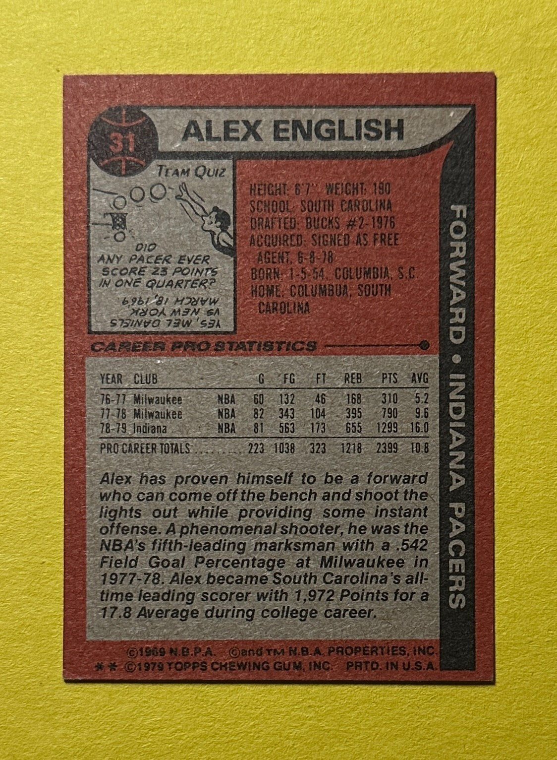 1979-80 TOPPS ALEX ENGLISH #31 PACERS