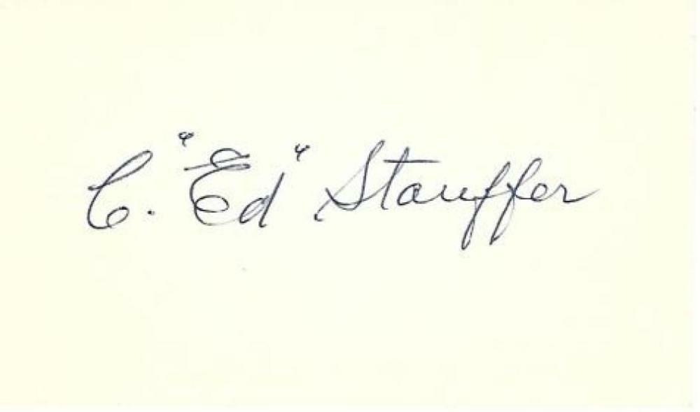 ED STAUFFER CUBS/BROWNS DEBUT 1923 SIGNED INDEX CARD VINTAGE W/ COA