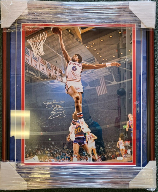 JULIUS ERVING DR J SIXERS SIGNED AUTOGRAPHED 16X20 PHOTO MATTED FRAMED JSA COA