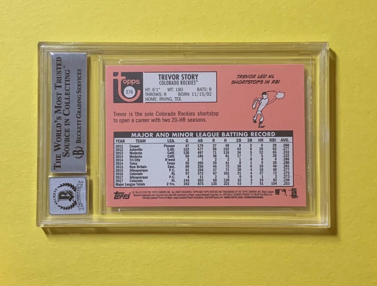 2018 TOPPS HERITAGE TREVOR STORY #276 SIGNED CARD BECKETT AUTH. AUTO 10