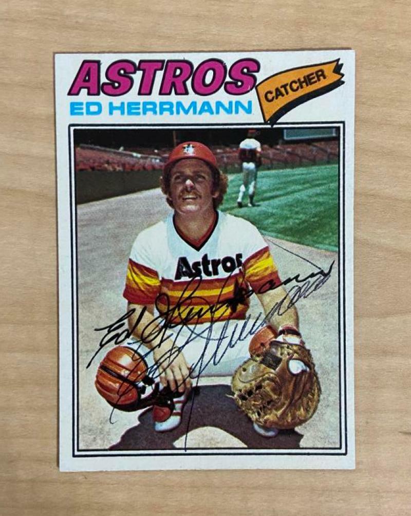 ED HERRMANN HOUSTON ASTROS SIGNED VINTAGE 1977 TOPPS CARD #143 W/COA