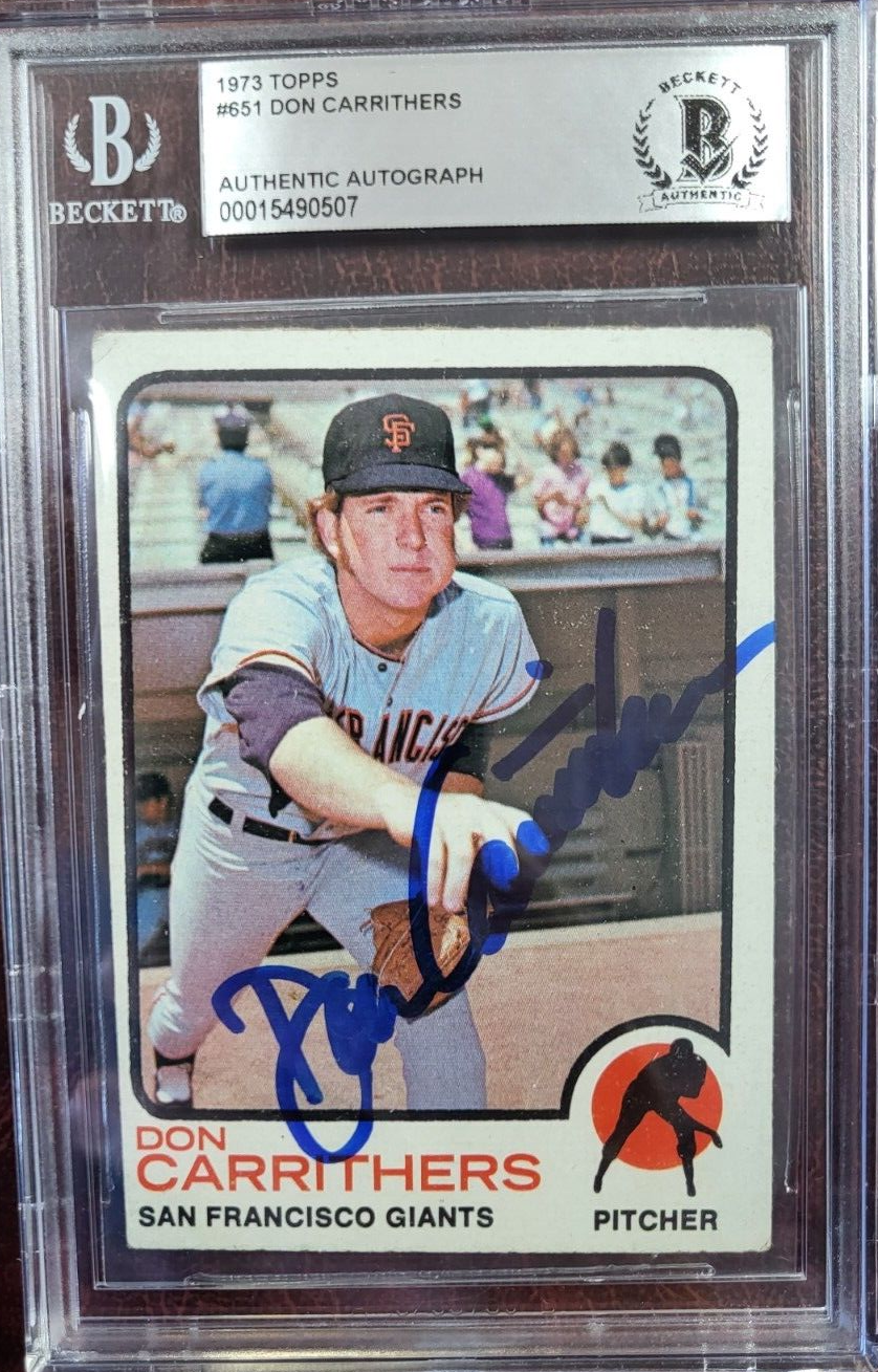 1973 TOPPS DON CARRITHERS GIANTS SIGNED AUTOGRAPH #651 CARD BECKETT AUTHENTIC