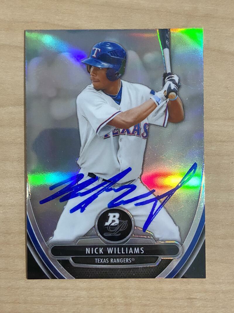 NICK WILLIAMS TEXAS RANGERS SIGNED AUTOGRAPHED 2013 BOWMAN CARD #BPCP95 W/COA