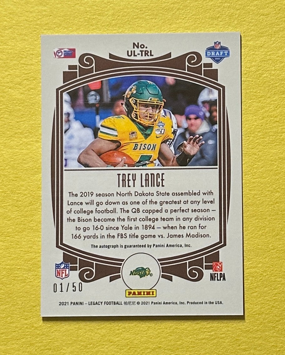 2021 PANINI LEGACY TREY LANCE UNDER THE LIGHTS SP AUTO /50 #UL-TRL 49ERS ROOKIE