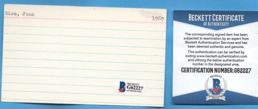 JUAN RIOS 1969 ROYALS RARE SIGNED 3X5 INDEX CARD BECKETT G62227