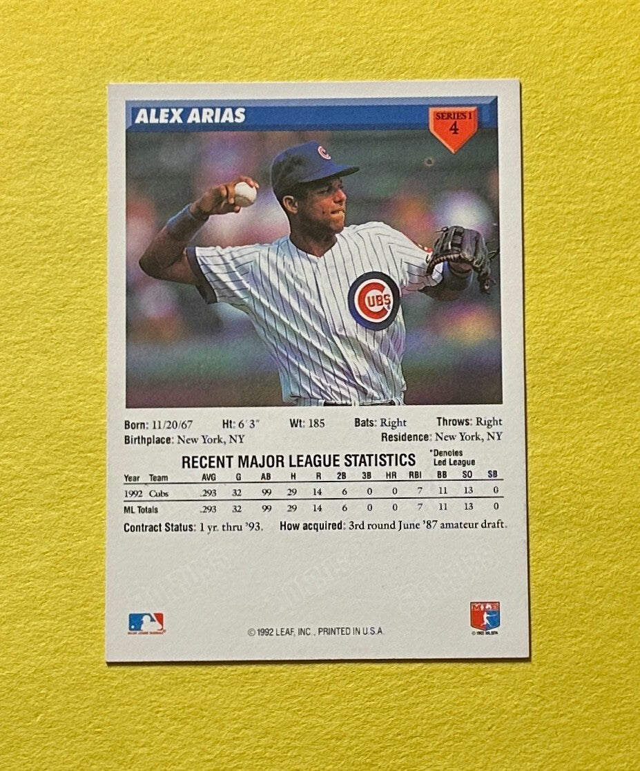 1993 DONRUSS ALEX ARIA SIGNED AUTOGRAPH CARD W/ COA #4 CUBS