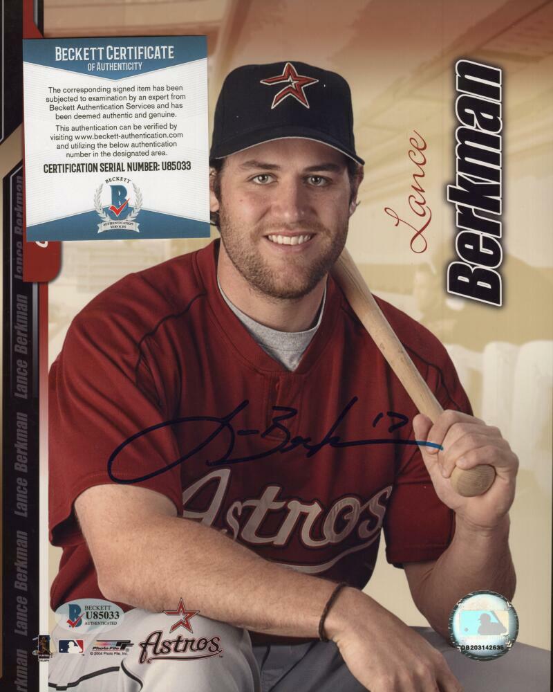 LANCE BERKMAN HOUSTON ASTROS SIGNED AUTOGRAPHED 8X10 PHOTO BECKETT U85033