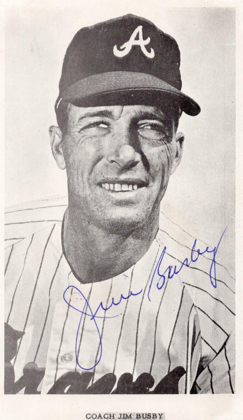 JIM BUSBY    ATLANTA BRAVES SIGNED 3X5 POSTACARD W/ COA
