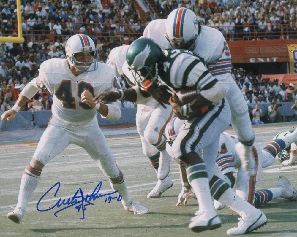 CURTIS JOHNSON  MIAMI DOLPHINS  17-0 SIGNED AUTOGRAPHED 8X10 PHOTO W/ COA