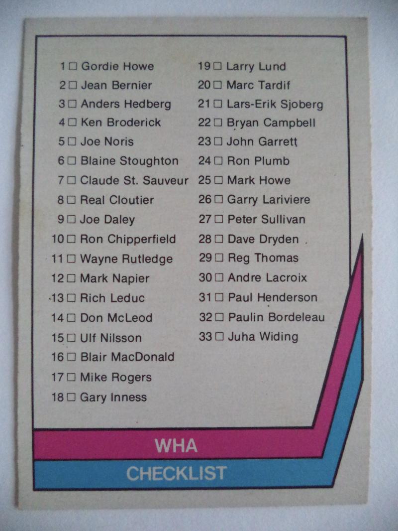 1977 O-PEE-CHEE RARE WHA CHECKLIST NICE SHAPE 