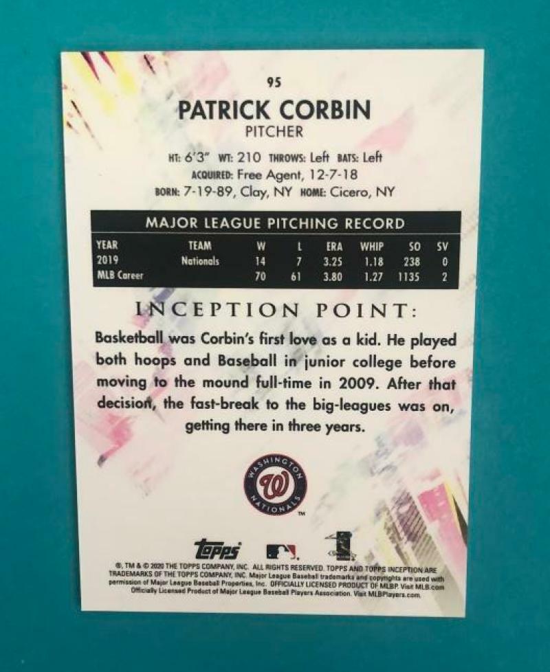 2020 TOPPS INCEPTION PATRICK CORBIN NATIONALS BASE CARD #95
