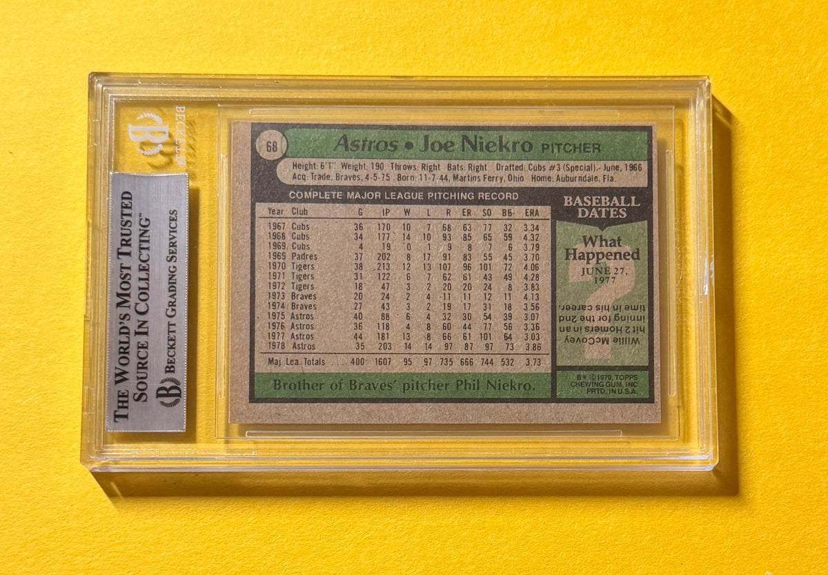 1979 TOPPS JOE NIEKRO DP #68 SIGNED AUTO CARD BECKETT AUTHENTIC ASTROS