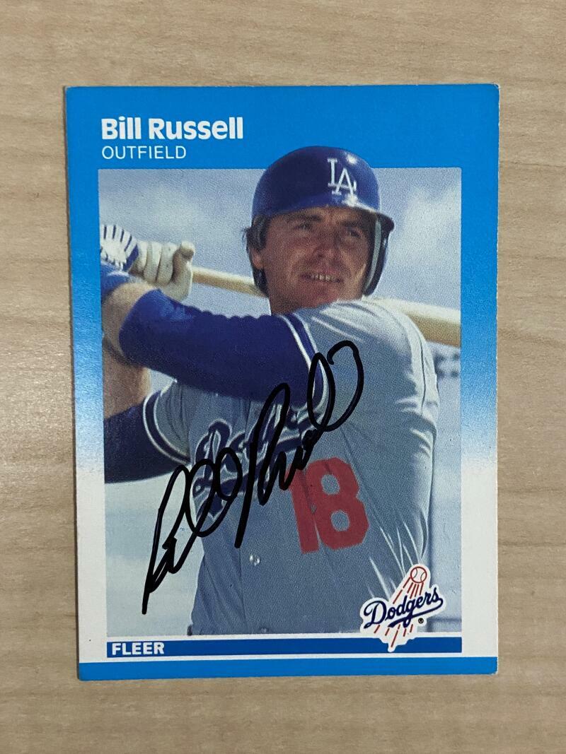 BILL RUSSELL LOS ANGELES DODGERS SIGNED AUTOGRAPHED 1987 FLEER CARD #452 W/COA