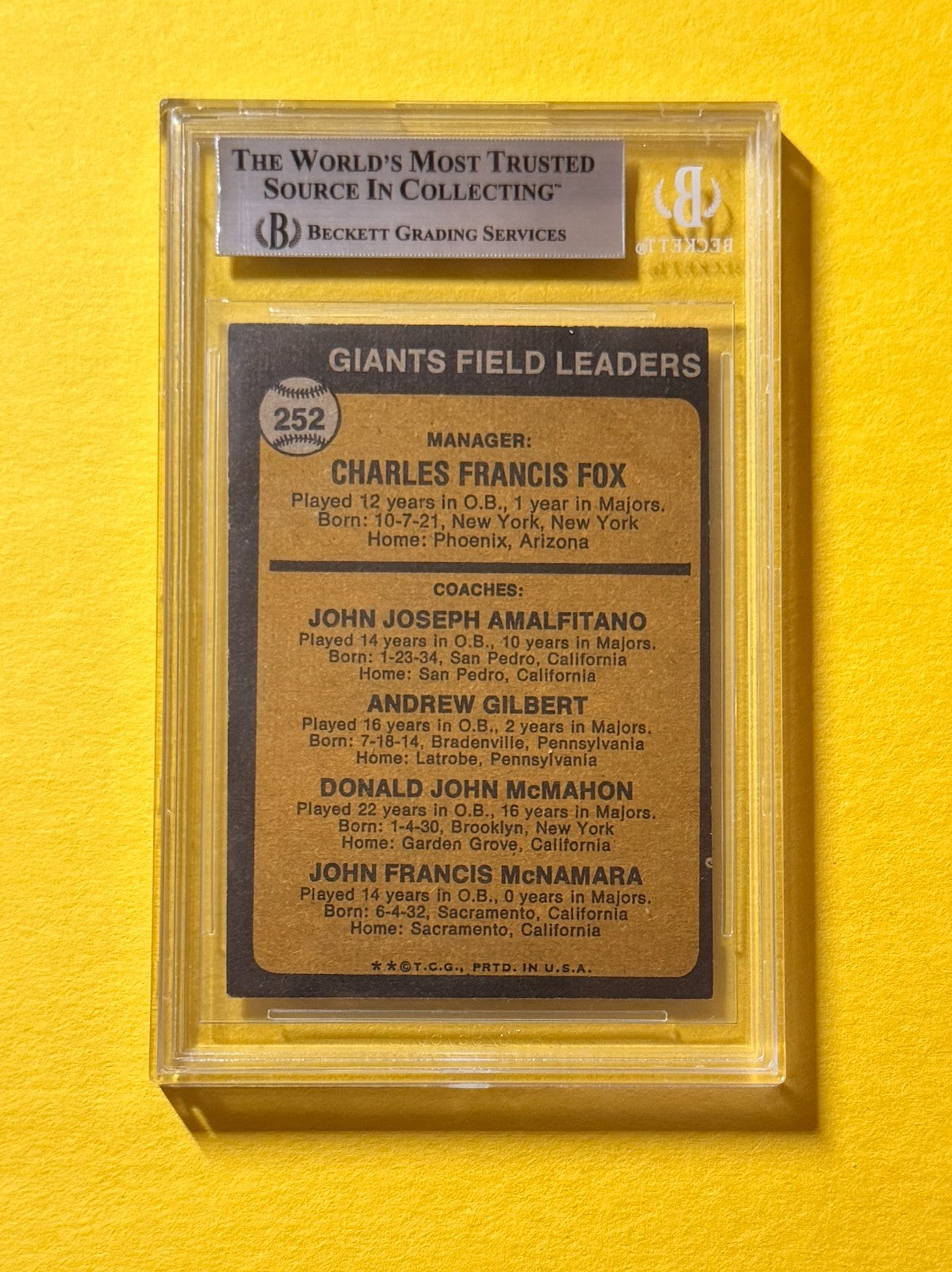 1973 TOPPS CHARLIE FOX MG #252A SIGNED AUTO CARD BECKETT AUTHENTIC GIANTS