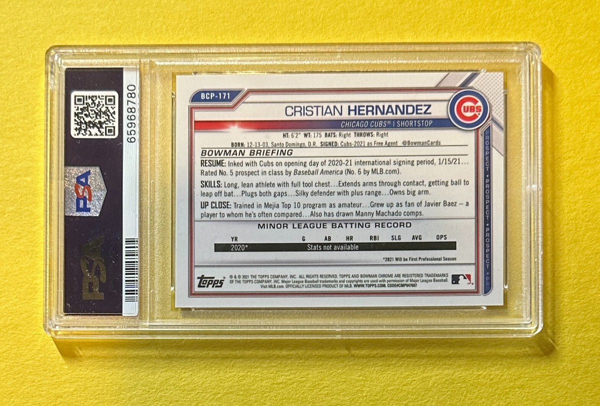 2021 BOWMAN CHROME CHRISTIAN HERNANDEZ PURPLE SHIMMER /250 #BCP171 PSA MINT 9