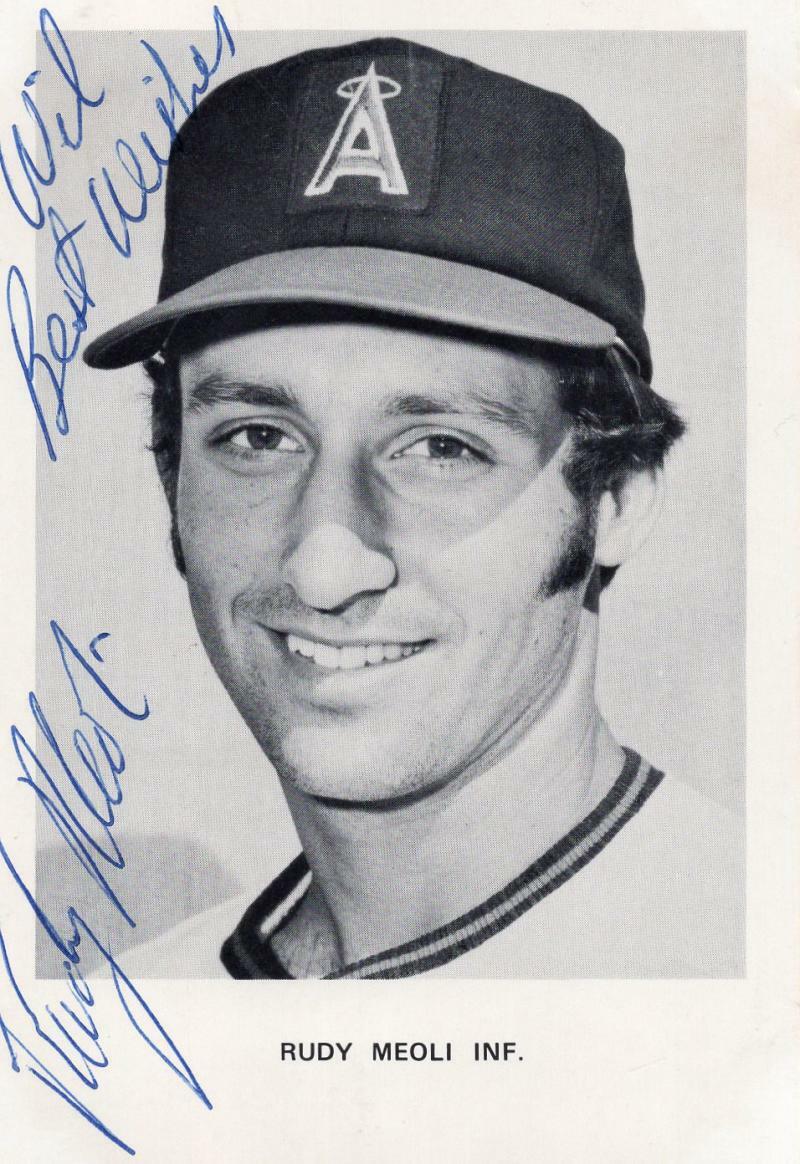RUDY MNEOLI PERSONALIZED  CALIFORNIA ANGELS  SIGNED 4X6 POSTCARD W/ COA