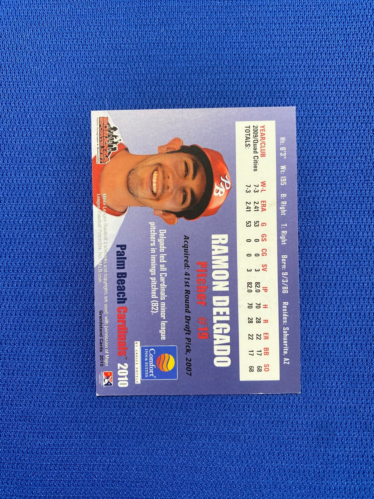 2010 GRANDSTAND RAMON DELGADO PALM BEACH CARDINALS SIGNED MINOR LEAGUE CARD COA