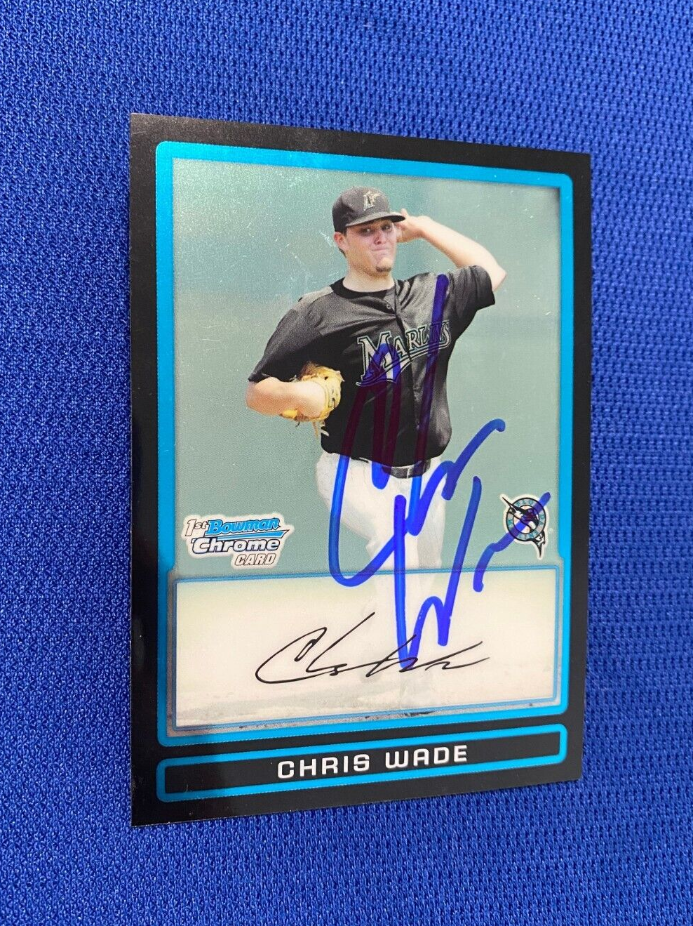 2009 BOWMAN CHROME DP CHRIS WADE FL MARLINS SIGNED AUTO RC CARD #BDPP31 W/COA