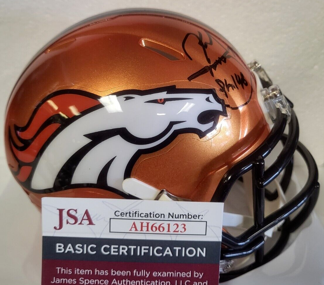KARL MECKLENBURG DENVER BRONCOS SIGNED AUTO FLASH MINI HELMET JSA #AH66123