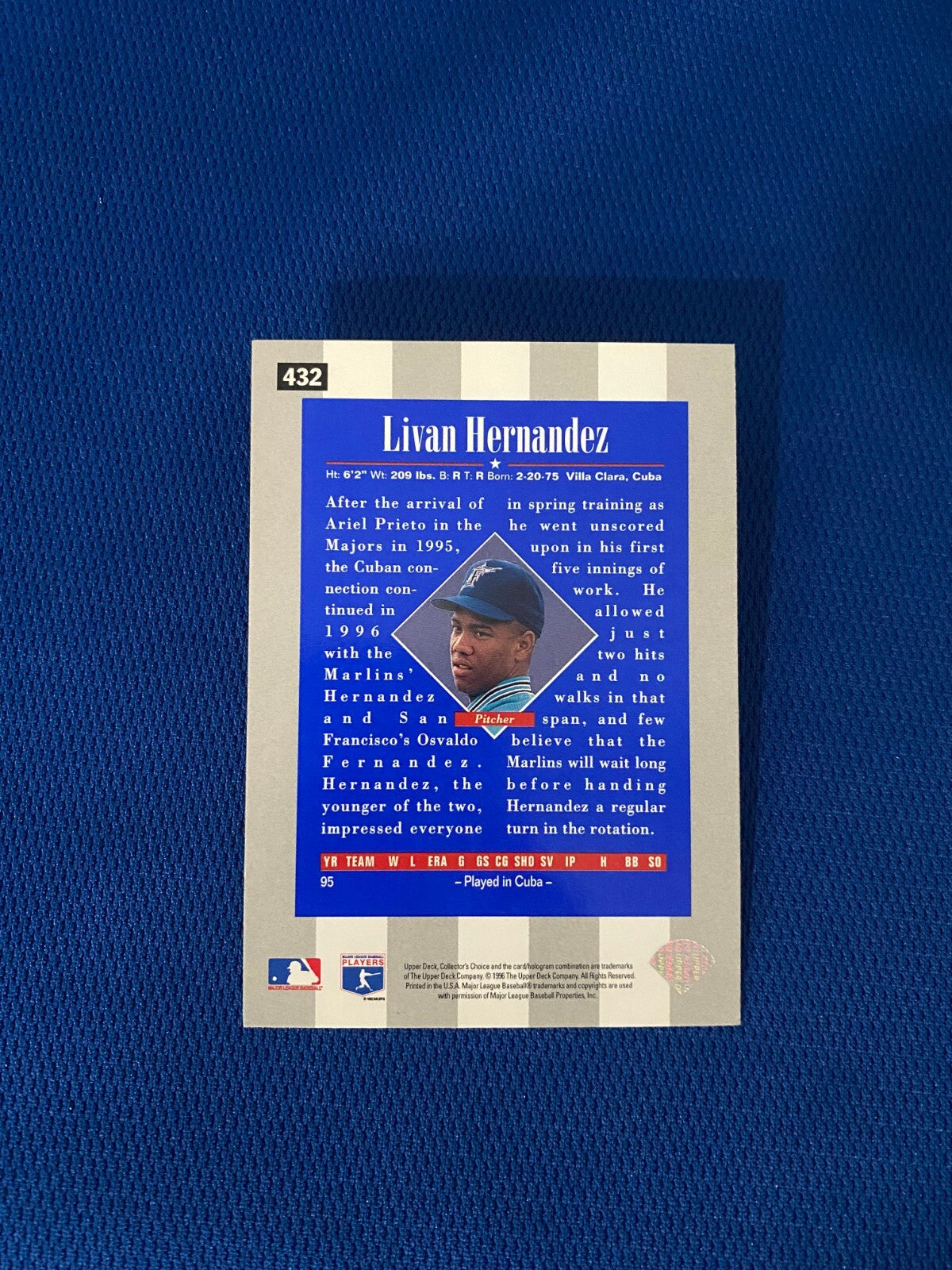 1996 UD COLLECTORS CHOICE LIVAN HERNANDEZ MARLINS RC SIGNED CARD #432 W/COA