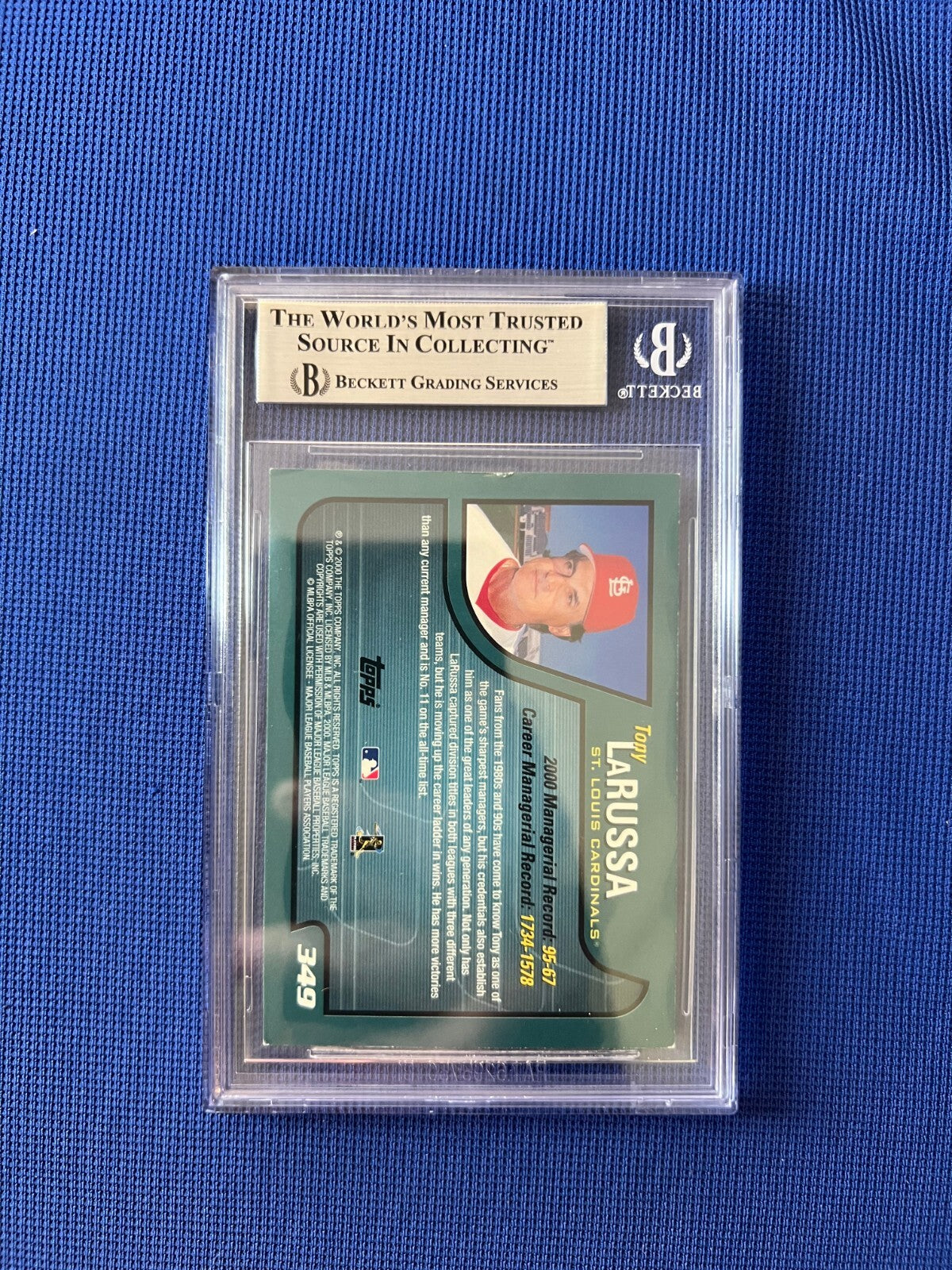 2001 TOPPS TONY LARUSSA STL CARDINALS MANAGER SIGNED AUTOGRAPHED #349 BECKETT