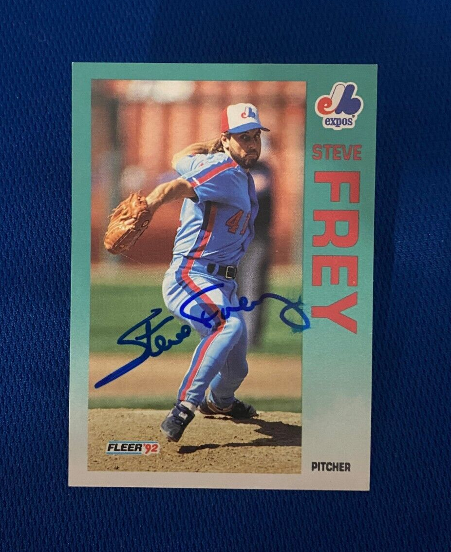 1992 FLEER STEVE FREY MONTREAL EXPOS AUTOGRAPHED SIGNED CARD #479 W/COA