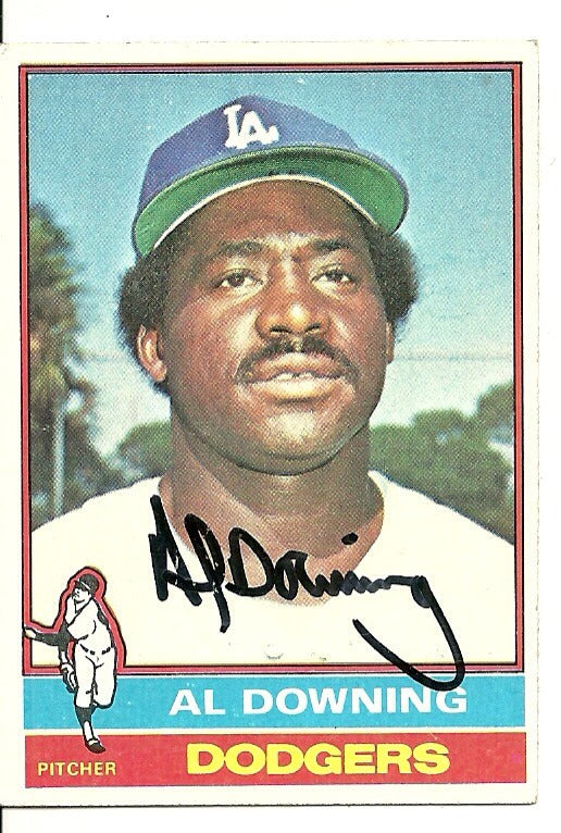 AL DOWNING LOS ANGELES DODGERS SIGNED AUTO 1976 TOPPS CARD #605 W/COA