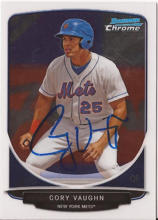 CORY VAUGHN NEW YORK METS SIGNED AUTOGRAPHED 2013 BOWMAN CHROME RC #27  W/COA 