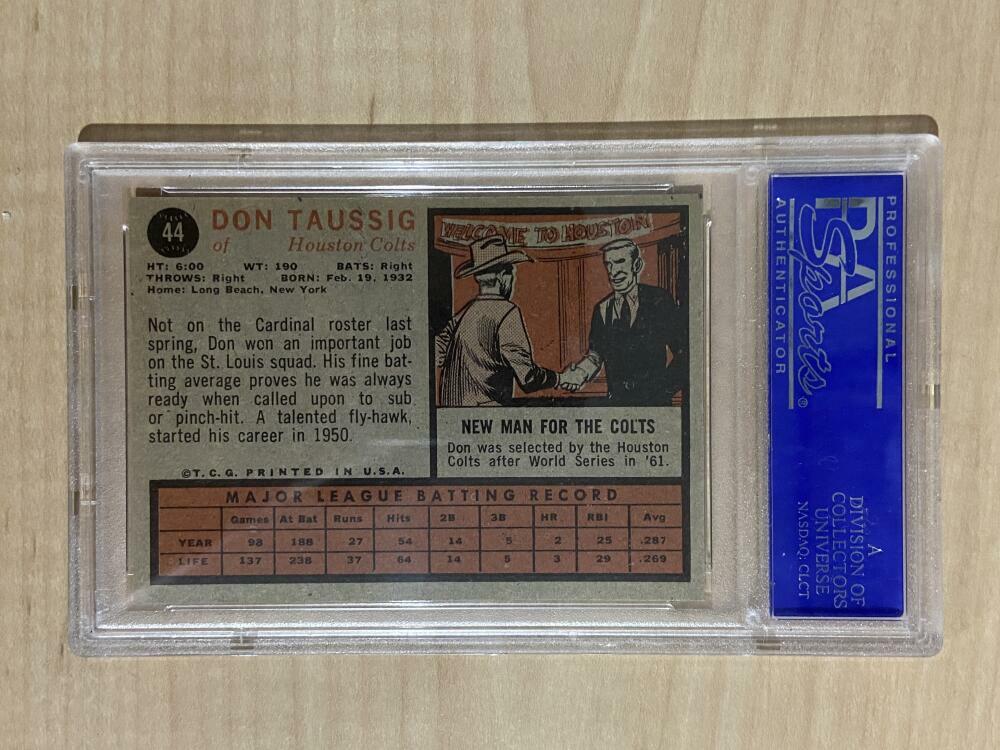 1962TOPPS DON TAUSSIG HOUSTON COLTS #44 EX-MT PSA 6 