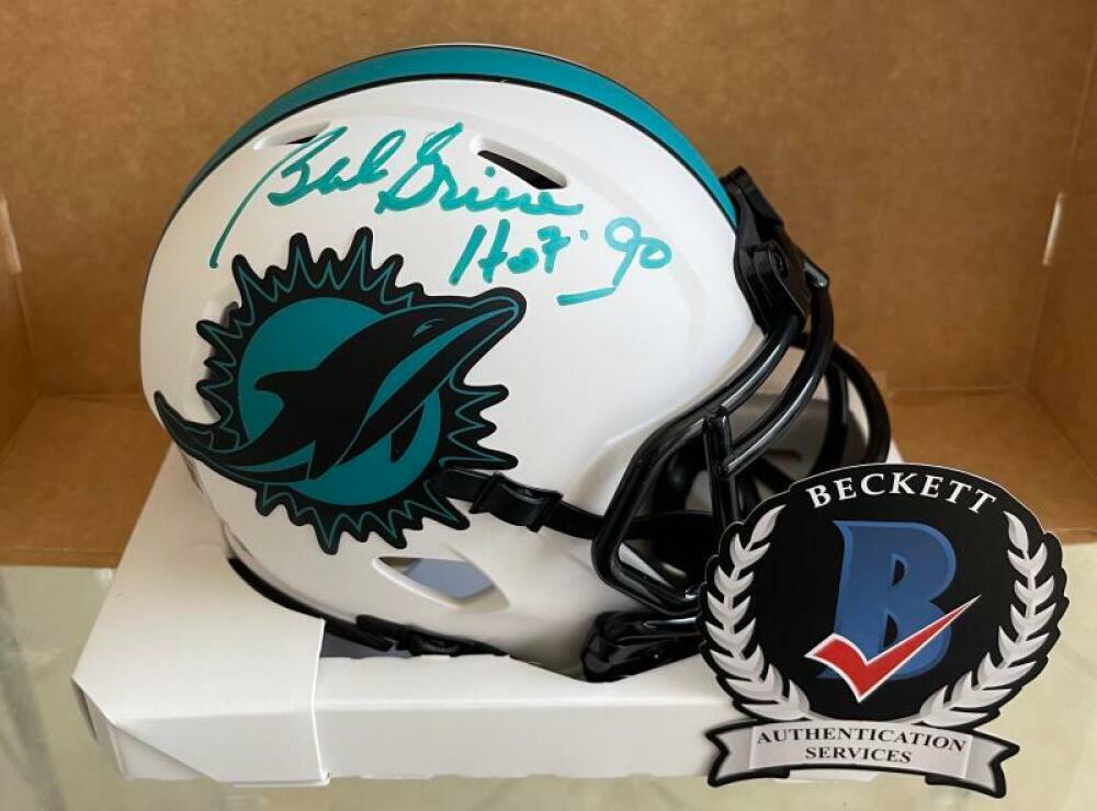 BOB GRIESE MIAMI DOLPHINS HOF 90 SIGNED LUNAR MINI HELMET BECKETT WITNESS