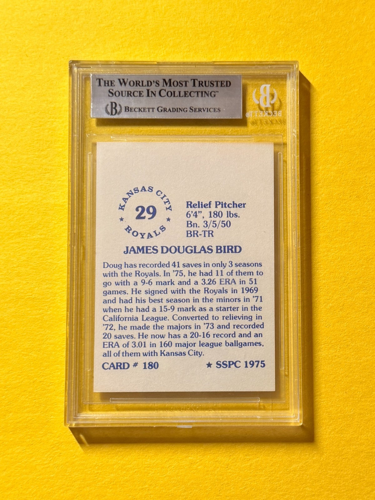 1976 SSPC DOUG BIRD #180 SIGNED AUTO CARD BECKETT AUTHENTIC ROYALS